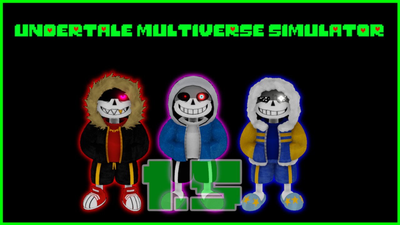 Three AU Sans characters from Undertale Multiverse Simulator 1.5 on Roblox